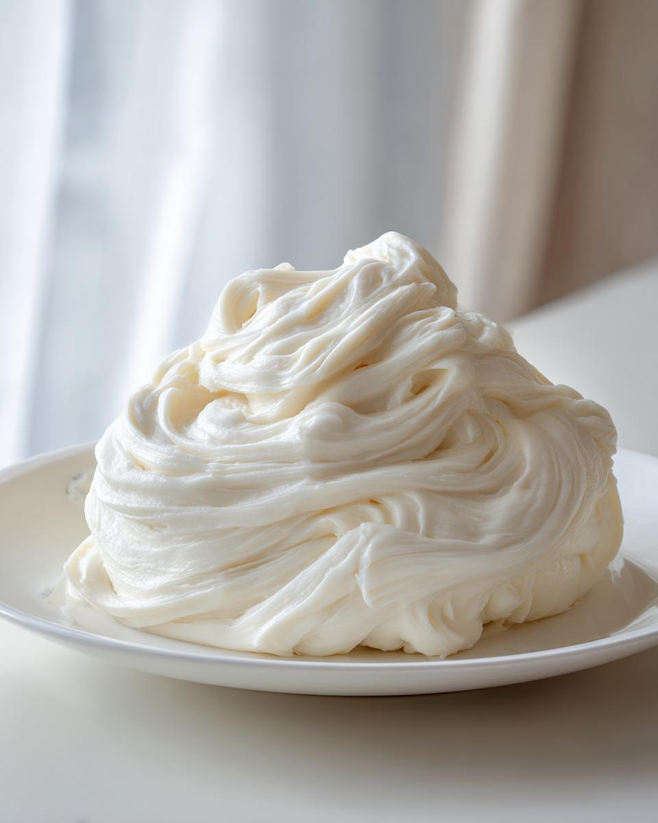 A mound of smooth, creamy white marzipan recipe paste resting on a white plate.