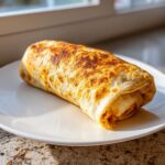 A single, golden-brown Baked Chicken Chimichanga resting on a white plate, perfectly toasted.