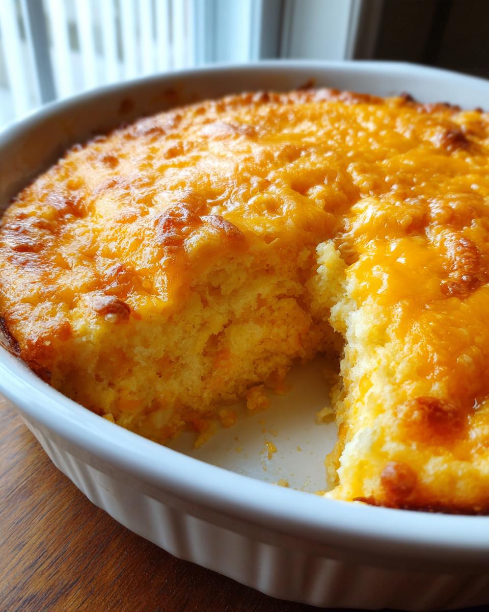 Close-up of cheesy baked mashed potatoes casserole with a serving removed from the white baking dish.