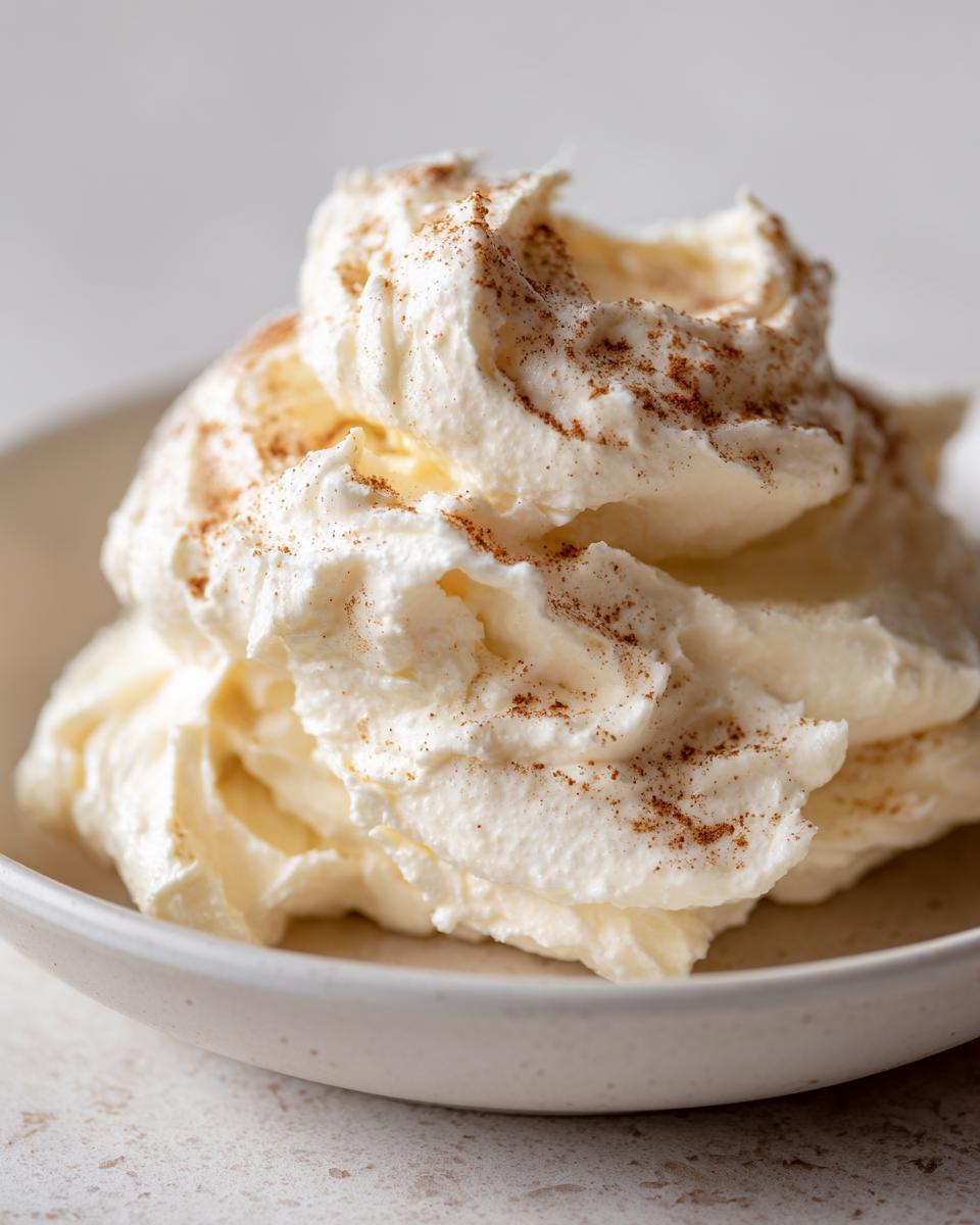 Close-up of fluffy, whipped cinnamon butter sprinkled with ground cinnamon, served in a small white bowl.