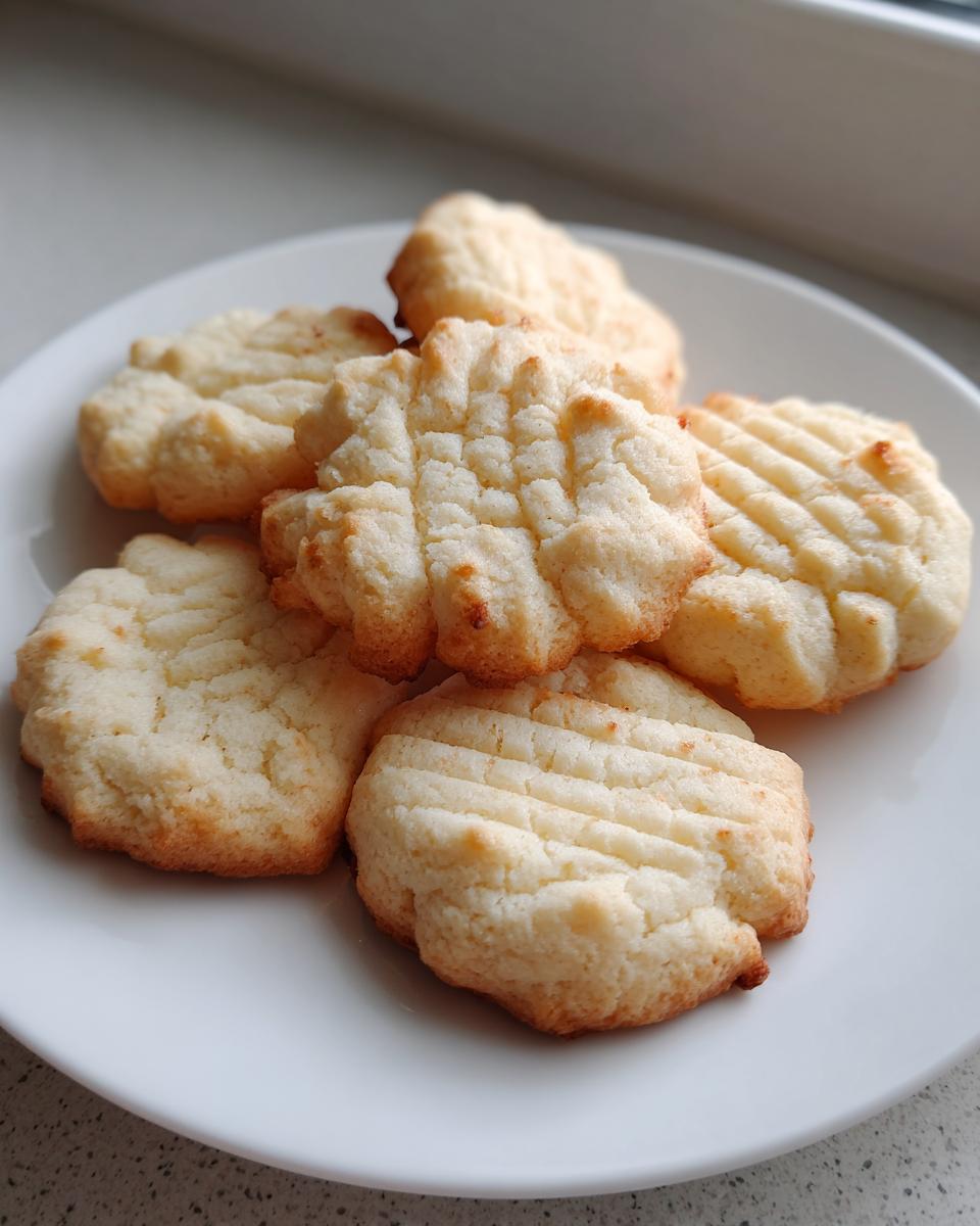 A small stack of freshly baked, pale golden butter cookie treats with fork marks on a white plate.