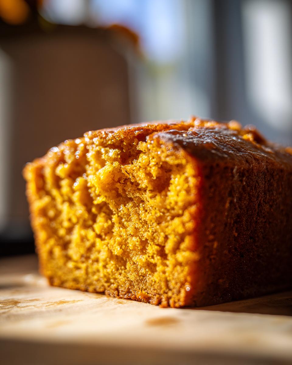 Close-up of the moist, golden interior crumb of sweet potato cornbread.