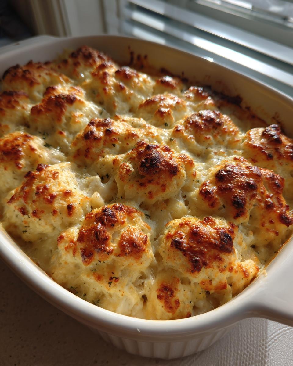 Close-up of a freshly baked chicken cobbler casserole with golden, bubbly biscuit topping.