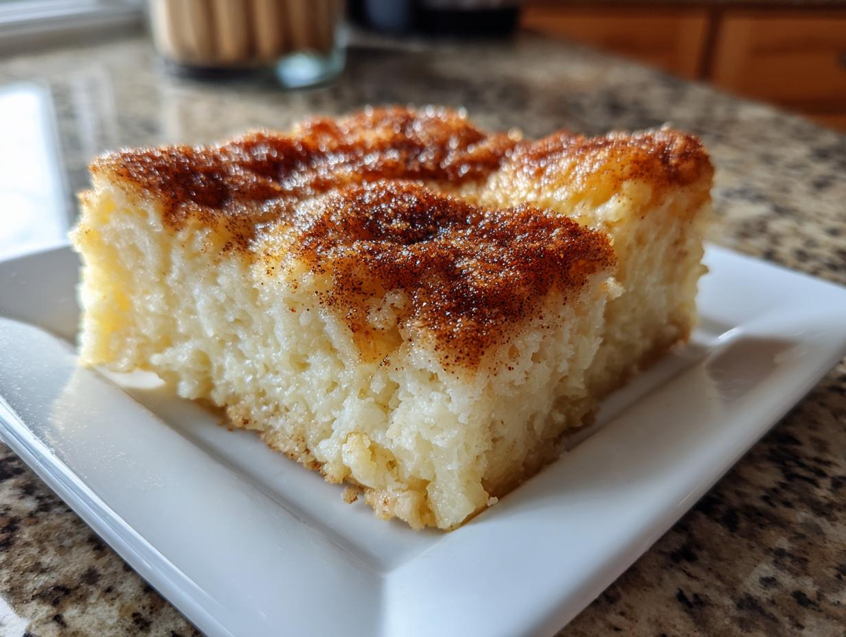 A close-up of a gooey slice of amazing snickerdoodle cobbler topped with cinnamon sugar.